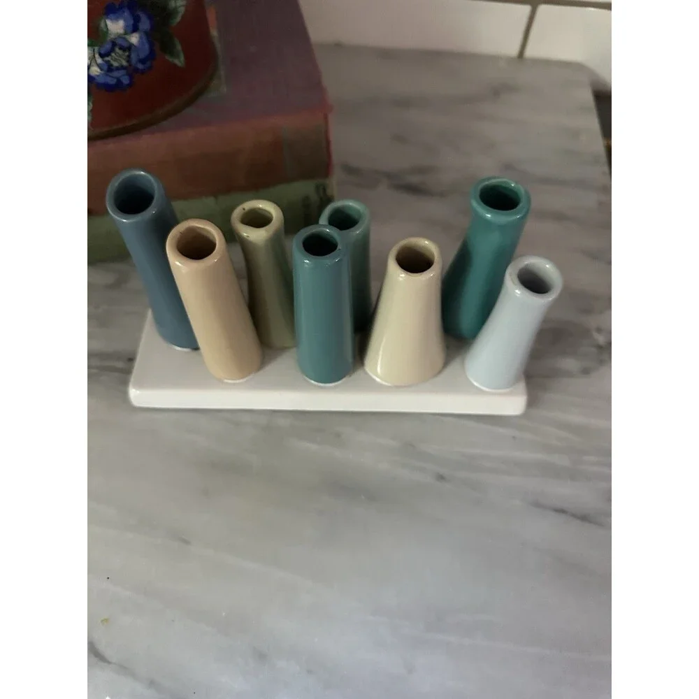 Chive Ceramic Studio Pooley Vase Flower Bud Vase With 8 Tube Shapes Multicolor